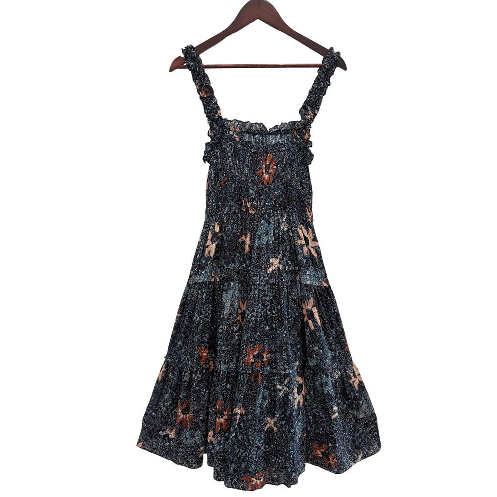 Ulla Johnson Annisa Floral Ruffle Midi Dress Size 6 Smocked Summer Boho - Picture 9 of 12